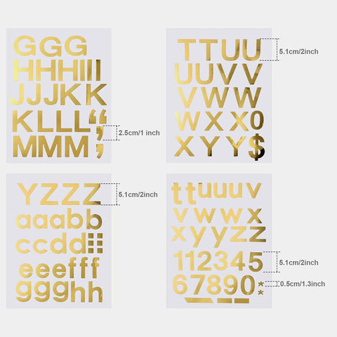 Gold Self Adhesive Vinyl Letter Stickers 202 Pcs 8 Sheets 1 Inch Alphabet And Number Stickers for signage and DIY projects