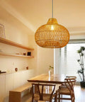 Boho Wicker Pendant Light For Kitchen Island And Dining Table, Round Rattan Ceiling Fixture, 40cm By 35cm hanging over table