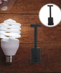 Straight Up Reliable G9 Socket Ring Wrench Kit With Sturdy Plastic T Shaped Handle For No Sweat Lamp Shade Adjustments And Quick Ceiling Fixture Repairs with black T handle next to a spiral bulb.