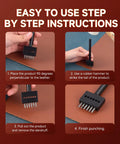 Pro Grade 3 Piece Prong Punch Tool Set For Leather Crafting step-by-step instructions on brown leather surface