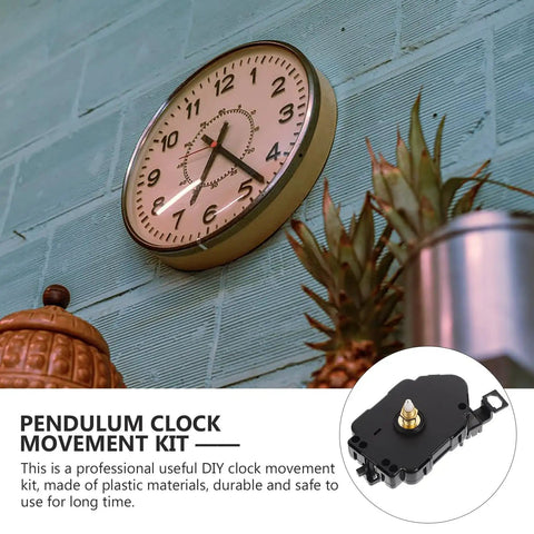 Clock Movement With Pendulum Silent No Tick Mute Mechanism Replacement Kit Black Plastic DIY Wall Clock Parts shown near clock