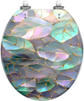 Toilet Seat Round Resin for Bathroom with colorful cracked pattern and metallic accents, suitable for various toilet models.