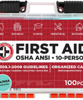 Be Smart Get Prepared OSHA/ANSI first aid kit in a clear portable case with red label, 10-person, 100 pieces