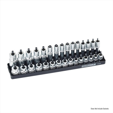 3/8 Inch Metric Socket Organizer With Dual Rail for Deep And Shallow Sockets, Holds 6 mm To 20 Mm, Labeled Posts