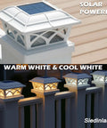 Solar Post Cap Lights Outdoor Glass Eight LEDs Two Color Modes For 4x4 5x5 6x6 Posts Fence Deck Patio Porch Dock Warm White And Cool White Lighting 6 Pack display