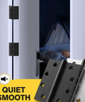 Ball Bearing Door Hinges 4.5 By 4 Inches Matte Black Square Corner 3mm Thick Non Removable Pin No Squeak in use