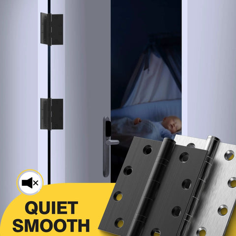 Ball Bearing Door Hinges 4.5 By 4 Inches Matte Black Square Corner 3mm Thick Non Removable Pin No Squeak in use