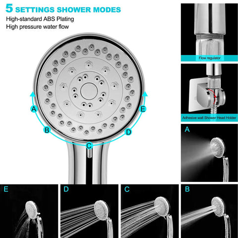 Dope 12 Inch Rain Shower Head With Handheld Spray Dual Square Rainfall Set Anti Leak Adjustable 13.5 Inch Extension Arm High Pressure Handheld Shower Head With Hose And Holder Includes 3 Way Diverter And Flow Regulator in use showing five spray settings