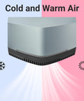 Front view of hand dryer showing cold and warm air function, Lightning Fast Hand Dryer For Home And Commercial Bathrooms, Touchless Operation, Energy Saver Mode, Air Filter, Adjustable Speed And Volume, Portable With Stand Or Wall Mount, UL Certified For Safe, Efficient Drying.