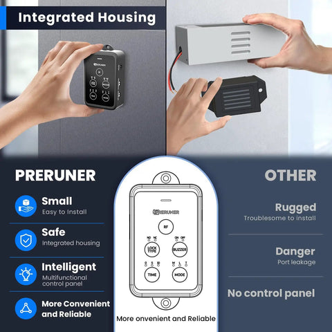 Built Tough 600 Pound Electromagnetic Door Lock With Integrated Power Box And Two Wireless Remotes For Outswinging Doors, control panel installation process.