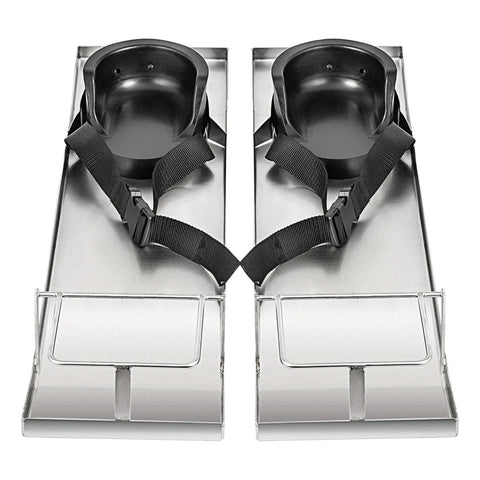 Heavy Duty Concrete Knee Board Sliders Set For Pro Grade Concrete Finishing, 30 By 8 Inch Stainless Steel Kneeboards, straps visible