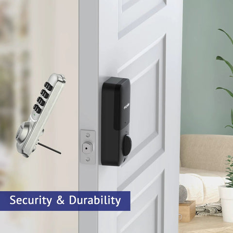 Keyless Entry Door Lock With Keypad for front, bedroom, and garage, auto lock, 1-touch motorized locking, mounted on white door