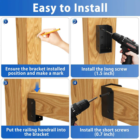 Steps to install 12 Pack 2x4 Stainless Steel Deck Railing Brackets Connectors For Stair Fence Rails And Wood Posts, Heavy Duty 304 Stainless