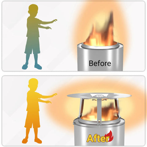 Comparison of heat distribution before and after using Upgraded Heat Deflector For Solo Stove Yukon 27 Inch 304 Stainless Steel Diffuser.