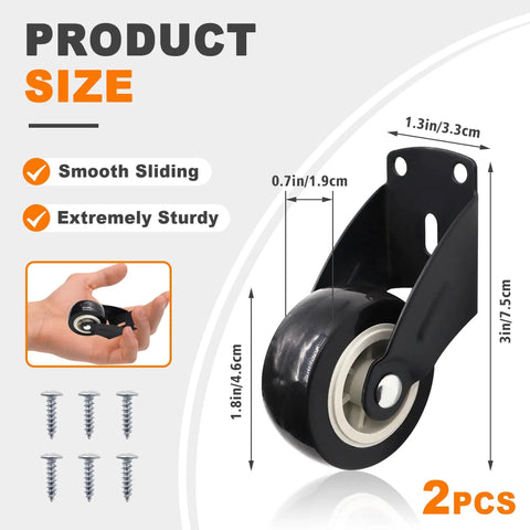 2 Inch Door Support Wheel And Gate Roller Replacement Kit With Included Screws To Patch Up Drooping Screen Doors showing dimensions and sturdy design.