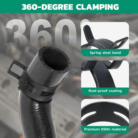 Spring hose clamp with spring steel band, rust-proof coating, and 65Mn material for 90 Piece Spring Hose Clamp Kit 6-16mm