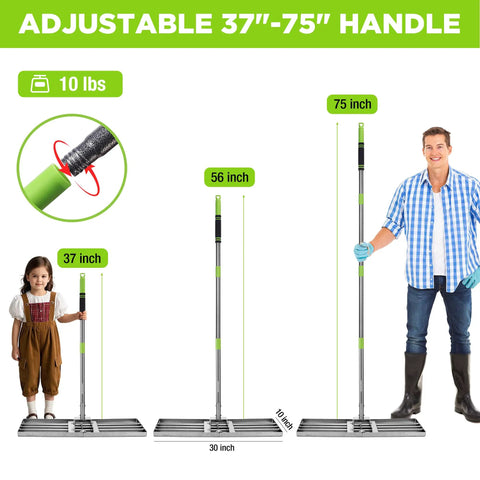 Beefy Heavy Duty Lawn Leveling Rake With 30 By 10 Inch Ground Plate And 6 Foot Adjustable Handle Rust Resistant Stainless Steel Yard Leveler
