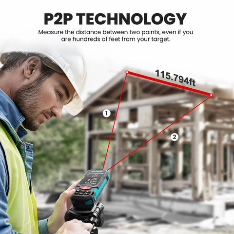 Outdoor Laser Measure 330 Feet With Cam Viewfinder And Adjustable Aluminum Tripod Portable Handle And Protective Case For Easy Outdoor Measuring Long Distance Accuracy To One Sixteenth Inch PowerBurst PowerChirp Tech, man using tripod