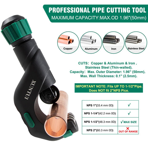 Heavy Duty Multi Material Pipe Cutter Tool Set For Copper Brass Aluminum And Stainless Steel 0.1875 Inch To 2 Inch Outer Diameter