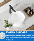 14 Inch Round Vessel Sink For Bathroom White Ceramic Porcelain Vanity Basin Above Counter Modern Round Countertop Sink 14x14 Durable Scratch Resistant Easy Care For Cabinet Vanity displayed on marble counter with faucet