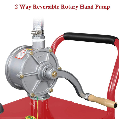 Bad Boy 35 Gallon Portable Gas Caddy With Rugged Wheels And Slick Manual Siphon Pump Plus Long Hose For Fast Diesel Or Gasoline Transfers. Two way rotary pump.