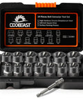 Heavy Duty 13-Piece Bolt Extractor Kit With Three Eighths Inch Adapter For Stripped Lug Nuts Rusted Bolts And Damaged Screws Easy Out Set For Quick Nut Removal in open case