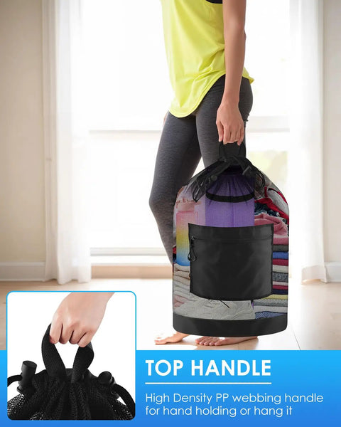 Person holding Beast Size Soccer Ball Bag With Dual Shoulder Straps And Top Handle Heavy Duty Mesh Gear Tote 17 Inch By 27 Inch Carryall