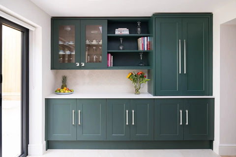 Green cabinets with 5 Inch Brushed Satin Nickel Cabinet Handles Set Of 20 For Kitchen Cabinets Drawers And Furniture DIY Ready Hardware With Screws