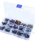 610 Piece RC Car Parts Screw Tools Kit With M3 And M4 Screws Flat And Round Heads Washers Lock Nuts Body Clips E Clips Pins And O Rings in box