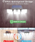 Solar Motion Sensor Flood Light 3 Heads With 270 Degree Wide Beam Wireless Outdoor Wall Light IP65 Waterproof in rain and snow