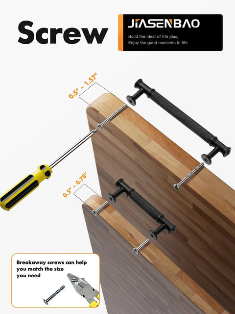 5 Pack Matte Black Cabinet Pulls With 3-Inch Center Hole, Durable Zinc Alloy Handles on wood with screws and screwdriver