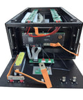 Inside view of Heavy Duty 48V LiFePO4 Battery Box For DIY Solar Energy Storage Cabinet Rack Built Like A Tank.