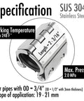 Vouyar pipe repair clamp, SUS304 stainless steel, for 3/4 in OD pipes (ID 1/2 in, 3 mm thick), 19-21 mm range