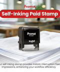 Dead Simple Self Inking Rubber Stamp For Quick Cash Check And Credit Transactions Bold Red Paid Mark With Roomy Memo Line Rapid Align Guide Smooth Office Setup on paperwork.