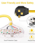 50 Amp To 110 Volt RV Adapter Cord With Four 5-20R Outlets, NEMA 14-50P Male To 4X 5-20R, Dust Caps, 1.5 Foot, Heavy Duty