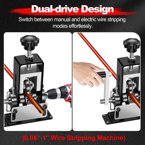 Manual Wire Stripping Machine For Scrap Copper And DIY Projects, Drill Powered And Hand Crank Dual Drive, shown in use
