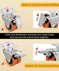 Heavy Duty 2 Inch Swivel Caster Wheels Set Of 4 Locking Plate showcasing total lock mechanism for braking and releasing.