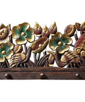 Handcrafted Solid Wood Wall Mount Coat Rack Heavy Duty Hooks For Keys Hats Daily Carry Gear Organizer Entryway Mudroom Bedroom Kitchen Rustic Household Essential with floral design and bird carvings.