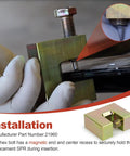 Close-up of Heavy-Duty Self-Piercing Rivet Insert Tool 21960 with magnetic hex bolt during metal installation.