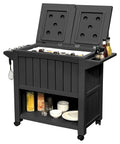 85 Quart Rolling Patio Cooler Cart With Built In Bottle Opener And Drainage On Wheels For Pool Deck Backyard Parties BBQ Ready Ice Chest With Trash Can Holder Spice Rack And Extra Storage Black.