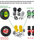 Front Wheel Bushing To Bearing Conversion Kit For Lawn Mowers, Includes 4 Sealed Hub Bearings diagram with shaft sizes
