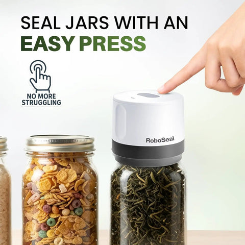 Cordless Mason Jar Vacuum Sealer With 10 Lids One Touch Auto Stop Rechargeable sealing jar of green leaves