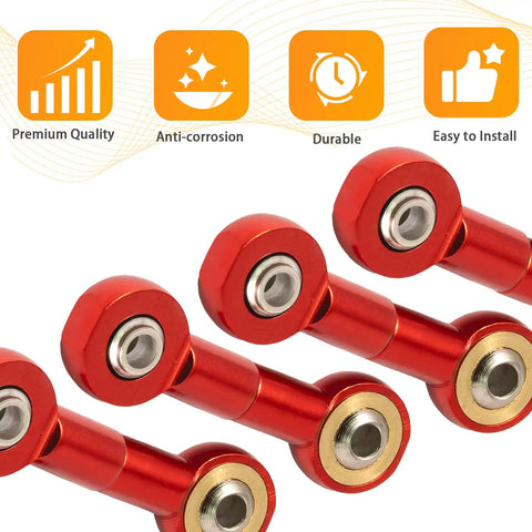 Close-up of five red 10 Pack M2.5 Tie Rod End Ball Joint Aluminum Ball Head Holder Steering Linkage 13mm Upgrade Parts For HSP Tamiya Mini 4WD RC Cars