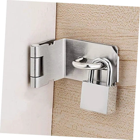 Heavy Duty 4 Inch Stainless Steel Barn Door Latch For Secure Pool Gate And Wooden Fence Install With Rock Solid 90 Degree Hasp Design That Slams Shut Tight For Any Padlock on a wooden door.