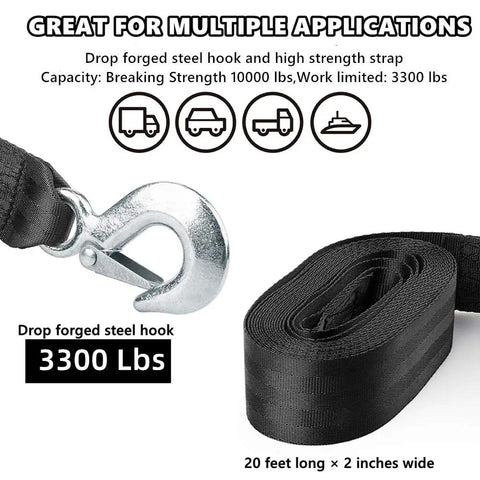 Super Durable Trailer Winch Strap With Safety Snap Hook 2 Inch x 20 Ft For Hauling Trucks Vans Boats And Jet Skis Heavy Duty Polyester Tow Rope Designed To Handle Any Load Without Breaking A Sweat
