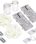 Rustic Mason Jar Wall Lights With Remote, Battery Powered Sconce Set Of 2, wood backing, iron hooks, LED lights, flowers