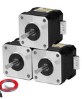 3-pack NEMA 17 stepper motors with silver front plates and black bodies, cables included