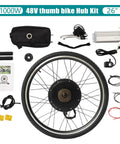 26 Inch 48V 1000W Rear Wheel Hub Motor Electric Bike Conversion Kit laid out, showing components, wheel, and wiring.
