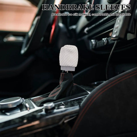 Get That Fresh And Breezy Fit With This Super Durable Gear Shift Knob Cover Kit Plus Breathable Brake Handle Grip Sleeve Made For Ultimate Comfort And Long lasting Style In Your Ride. gray handbrake sleeve on car lever