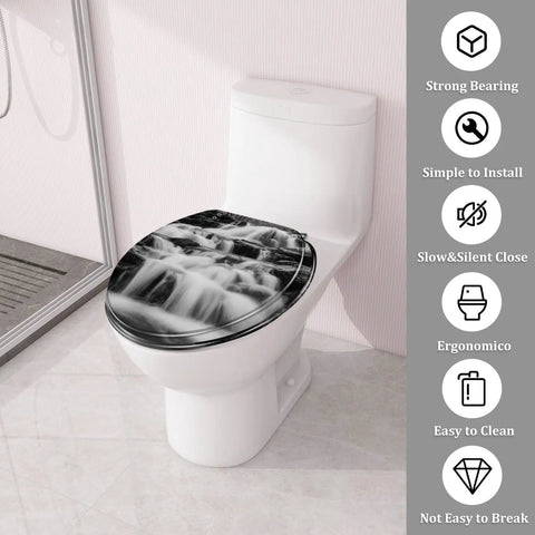 Toilet Seat Round Resin for Bathroom with waterfall design, fits most toilets, 14.5" x 16.5", easy to clean.